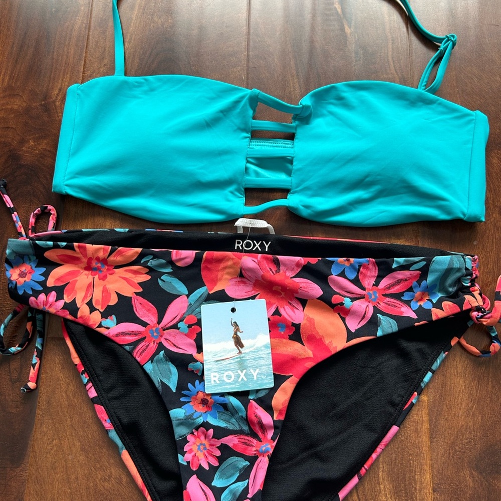 Roxy Teal and Floral Bikini Set